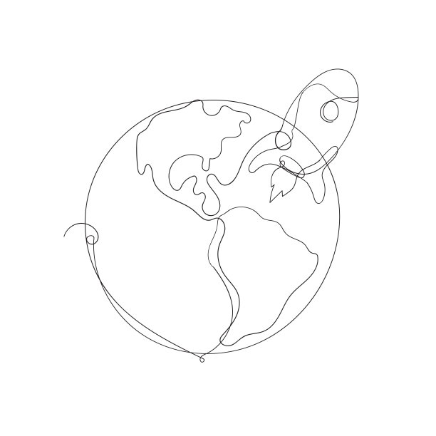 连续线画火箭发射插图矢量在细线图片下载