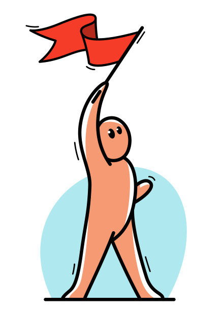 有趣的卡通男人举起国旗像政治胜利和成功矢量平面风格插图孤立在白色，可爱和积极的小家伙绘画或图标。图片下载