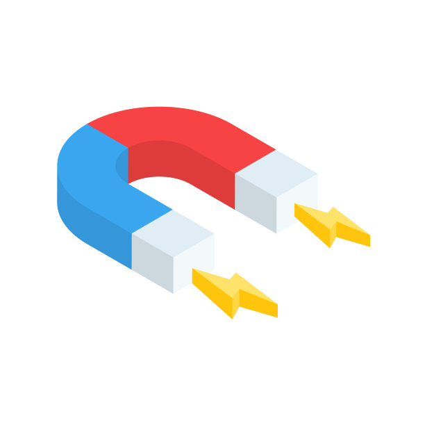 马蹄形磁铁图标与闪电形吸引。图片下载