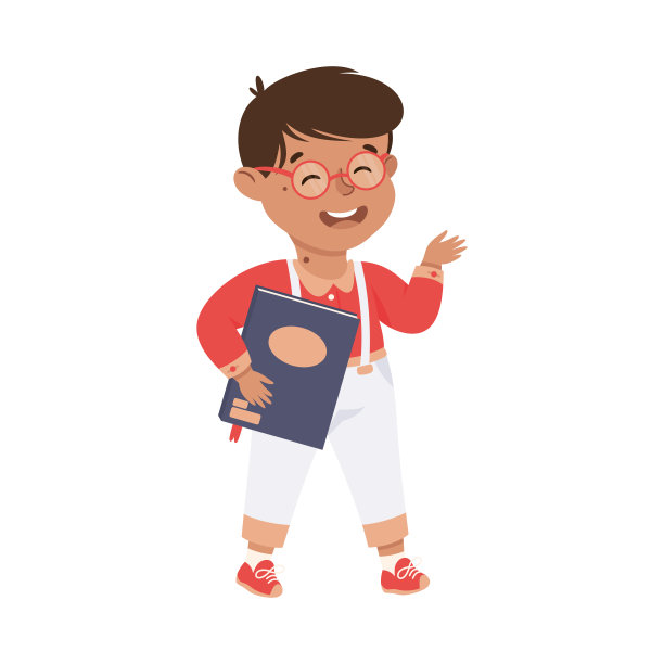 一个拿着书的小男孩站在那里，和一个从事友好交流的人说话图片下载