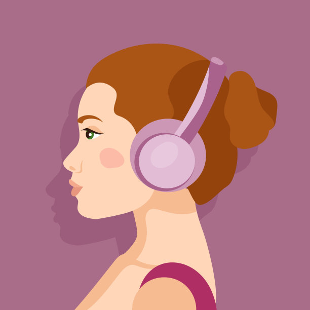 矢量肖像的一个女孩在大耳机听音乐图片下载