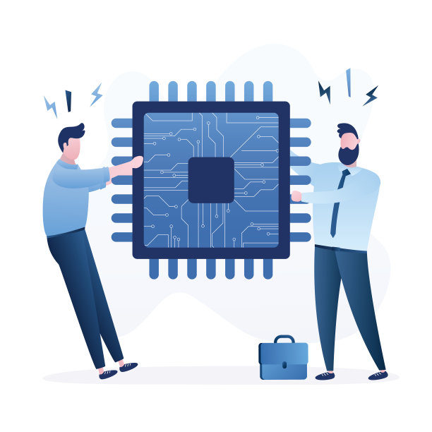 由于冠状病毒大流行，半导体和计算机芯片供应链短缺。两个商人争夺电子芯片。图片下载