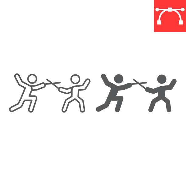 击剑运动线和字形图标图片下载