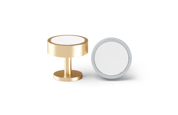 空白圆形金和银袖扣饰钉模型，正面图片下载