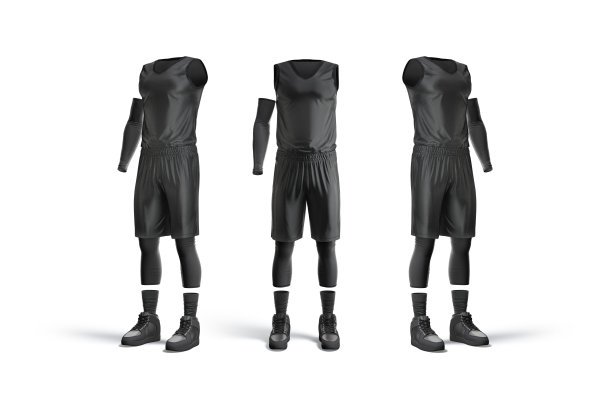 空白黑色篮球制服模拟，正面和侧视图图片下载