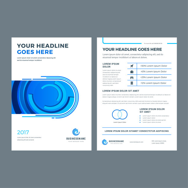 蓝色小册子年度报告传单设计模板图片下载