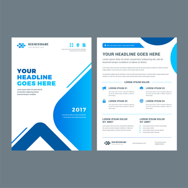 蓝色小册子年度报告传单设计模板图片下载