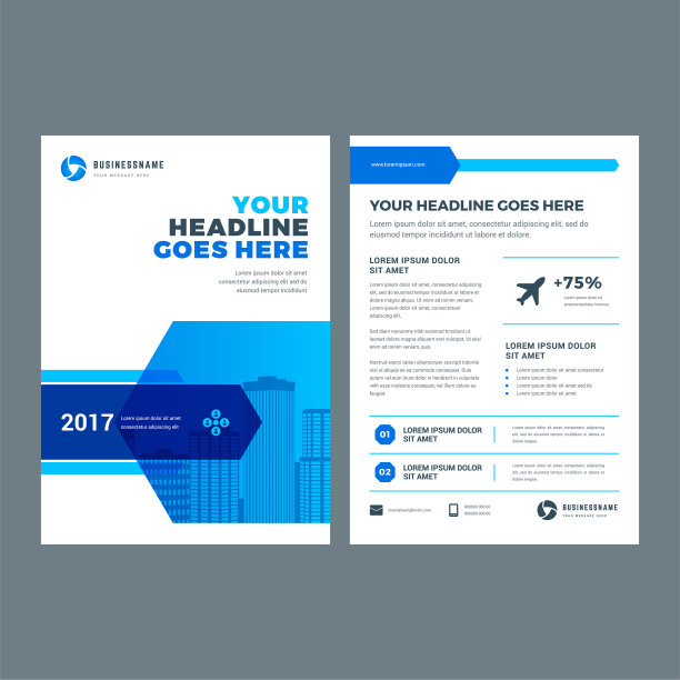 蓝色小册子年度报告传单设计模板图片下载