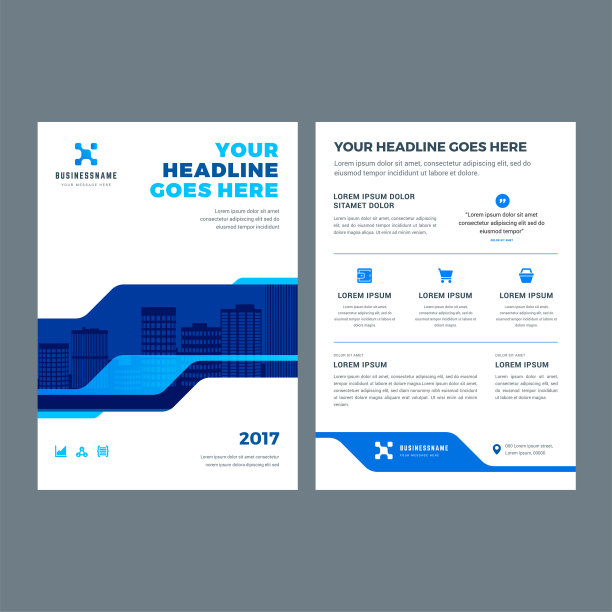 蓝色小册子年度报告传单设计模板图片下载