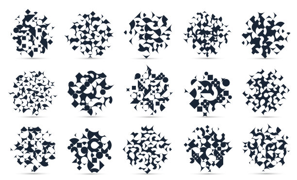 抽象几何背景大集孤立，矢量黑白设计元素复古风格的70年代，现代复杂的组成与几何形状。图片下载