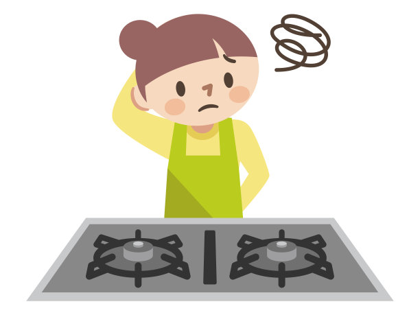 一个女人因为煤气炉不着火而陷入困境的矢量插图图片下载