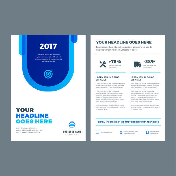 蓝色小册子年度报告传单设计模板图片下载