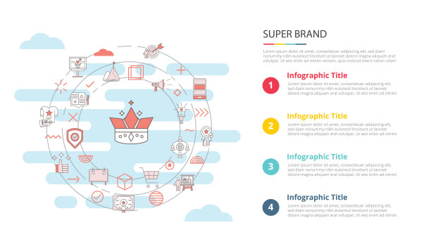 超级品牌概念信息图形模板横幅与四点列表信息图片下载