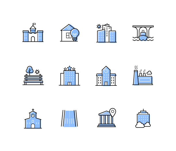 城市建筑-现代线条设计风格图标集图片下载