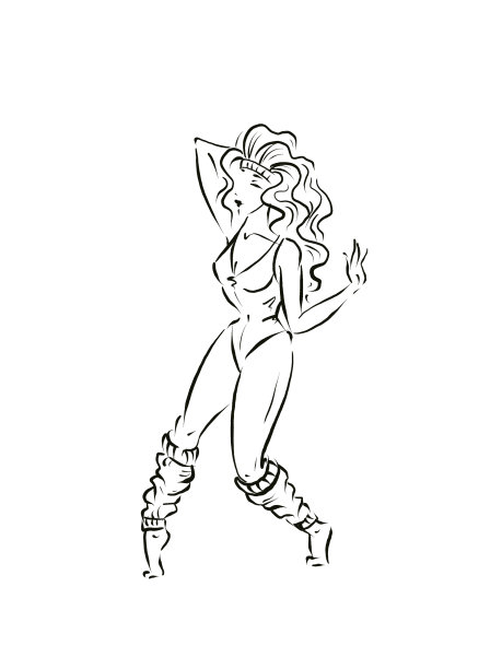 一个女人穿着运动服跳舞，摆着80年代复古健美操的姿势图片下载