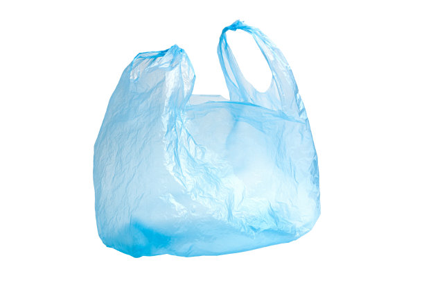 白色背景带把手的塑料袋。图片下载