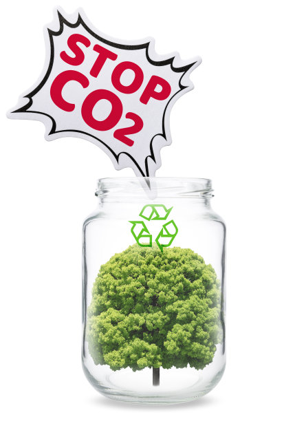 白色背景上带有停止二氧化碳字样的罐中树木图片下载