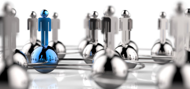 3d人体标志从人群中脱颖而出，不同的创意理念，人从人群中脱颖而出。领导创新企业成功理念。图片下载