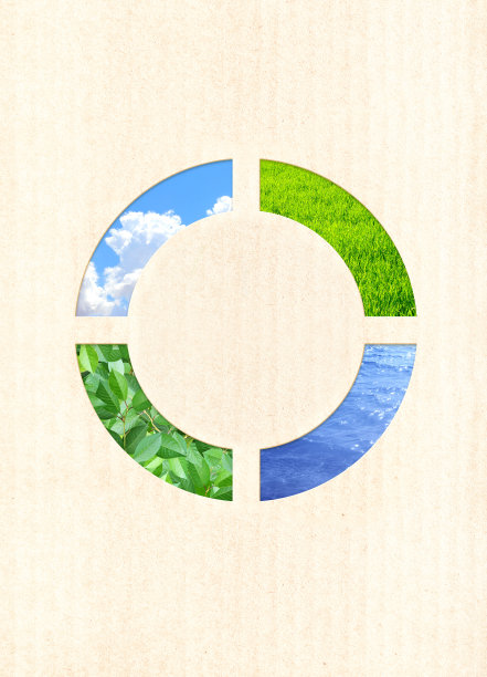 自然资源和纸板纹理。生态纸材质的横向横幅，有草、天、水图片下载