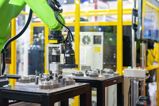 高科技、精密的机器人抓具，配有摄像头和视觉检测的自动夹具或卡盘组件，检测、分拣和捕捉制造过程中金属齿轮的移动或装配图片下载