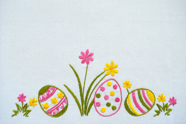 复活节台布上的刺绣。图片下载