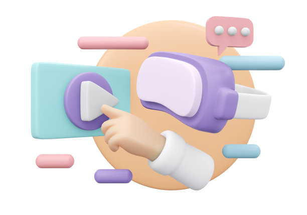 3D渲染手点击开始播放音乐开始播放器图标和vr耳机孤立的背景音乐概念上的互联网。3D渲染插图卡通风格。图片下载