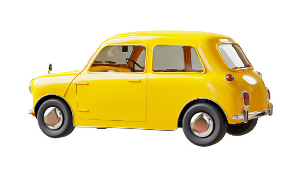 黄色古董车在白色背景的3d渲染。图片下载