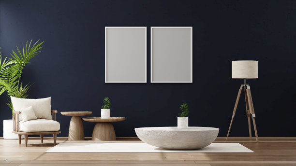 模拟海报框架在现代室内背景，客厅，斯堪的纳维亚风格，3D渲染，3D插图图片下载