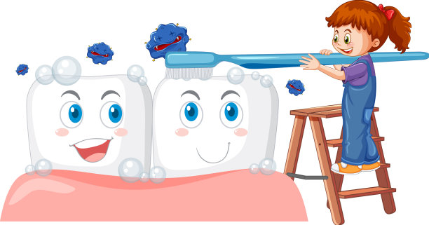 一个小女孩刷着洁白的牙齿图片下载