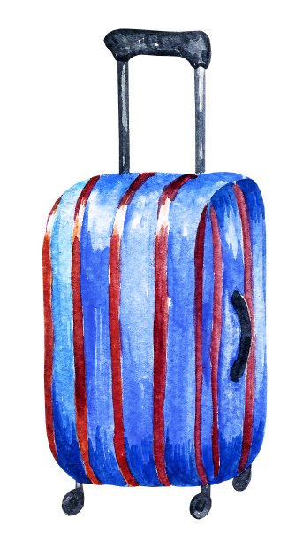 水彩手提箱，蓝色条纹暑假，手暗插图图片下载