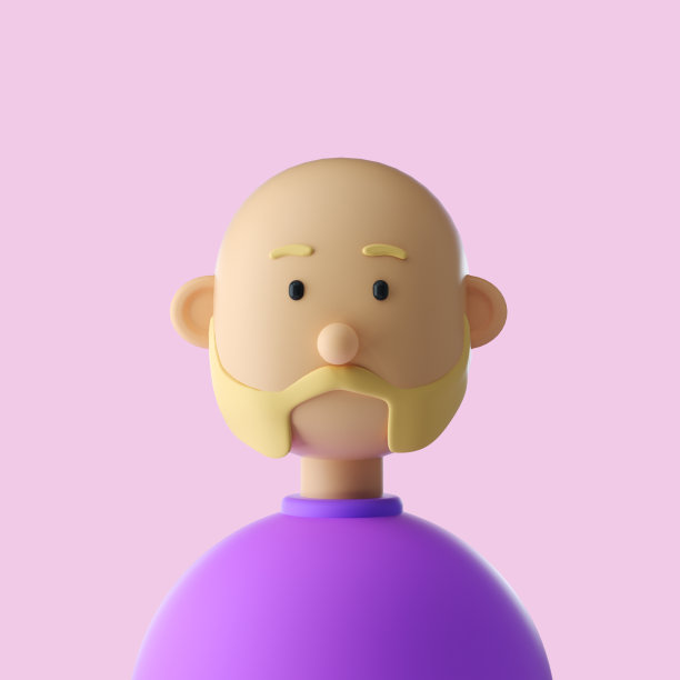 无毛大胡子男人可爱的标志性人物。三维渲染图片下载