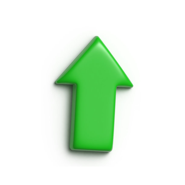 绿色向上箭头孤立在白色背景与阴影。成长向前的理念。3 d渲染。图片下载