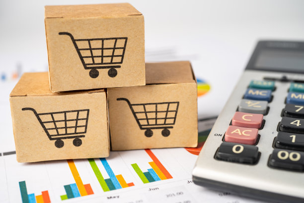 购物车标志在图形背景。银行账户，投资分析研究数据经济，贸易，商务进出口在线概念。图片下载