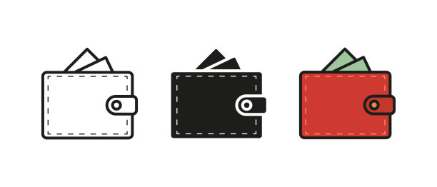 钱包矢量图标设置。扁平多彩的钱夹标志和符号孤立图片下载