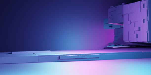 紫色和蓝色抽象几何背景的3d渲染。科学的概念。场景广告，技术，展示，横幅，陈列室，商业，元。科幻小说插图。产品显示图片下载