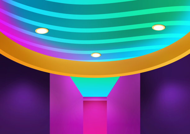 彩色天花板照明采用LED灯条和筒灯室内设计概念图片下载