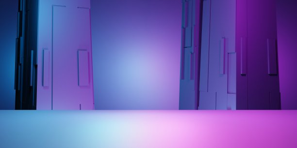 紫色和蓝色抽象几何背景的3d渲染。科学的概念。场景广告，技术，展示，横幅，陈列室，商业，元。科幻小说插图。产品显示图片下载