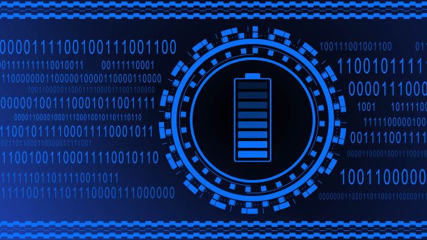 电能和电源的概念源-蓄电池在充电水平上以二进制代码为背景蓝色设计图片下载