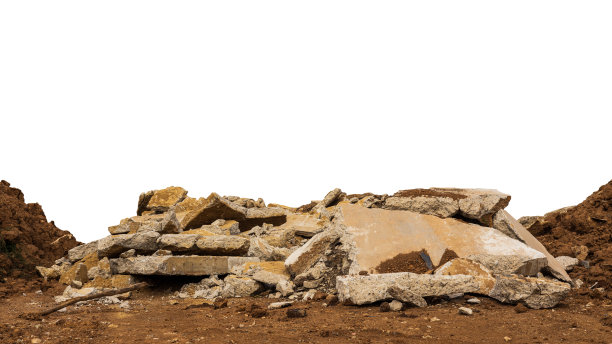 孤立观景废墟，许多已拆除的旧混凝土砌块和道路。图片下载