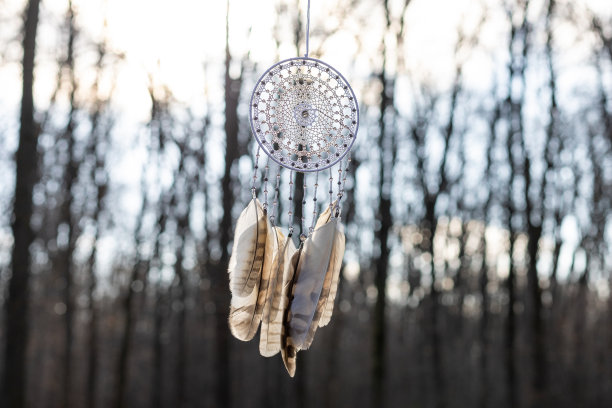 手工捕梦器，羽毛线和珠子绳挂图片下载