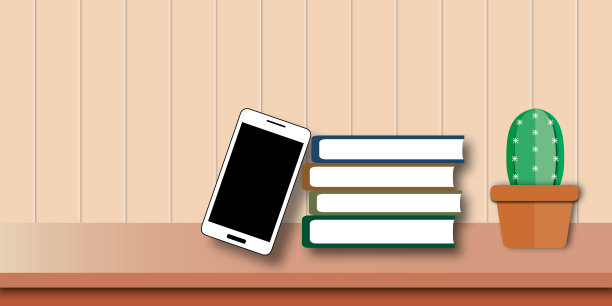 智能手机，书和仙人掌在桌子上和木制背景。学习、教育和电子学习的概念。图片下载