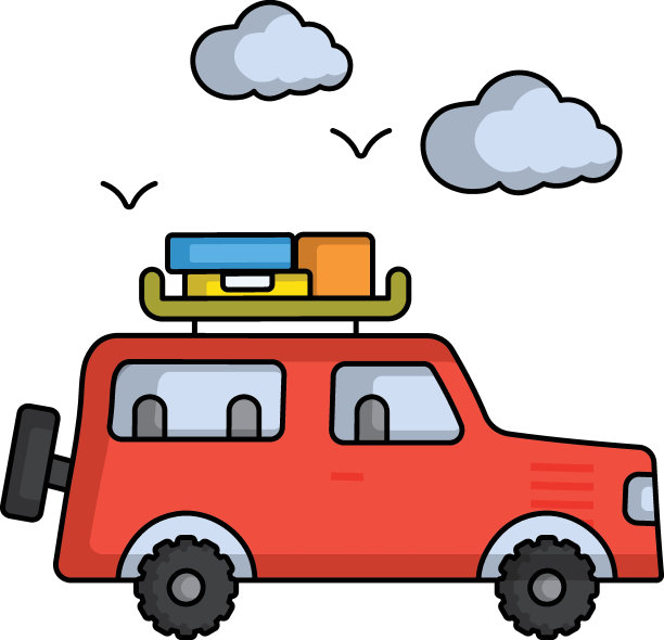 越野旅游矢量颜色图标设计，旅游和旅游符号，假期和假期标志，发现和探索股票说明，旅行SUV汽车概念图片下载