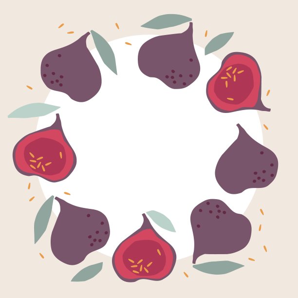 图框架。圆形时令水果边。带有复制空间的孤立框架图。夏季热带背景与无花果。为海报，横幅，封面，邀请为文本，保存日期，照片。图片下载