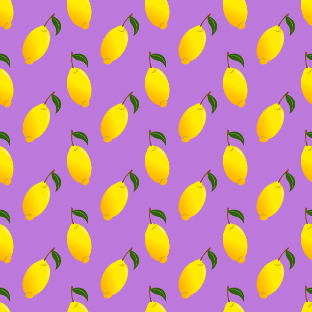 树枝上有柠檬的水果图案。向量插图在紫色的背景。图片下载