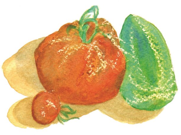 新鲜牛排、番茄和黄瓜插图图片下载