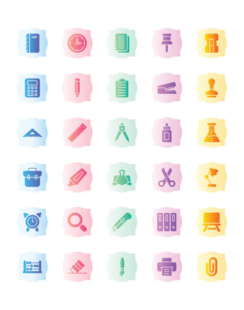 文具图标设置30孤立在白色背景上图片下载