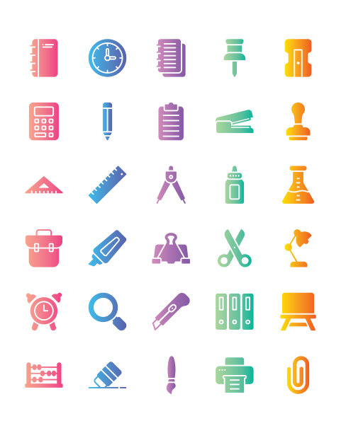文具图标设置30孤立在白色背景上图片下载