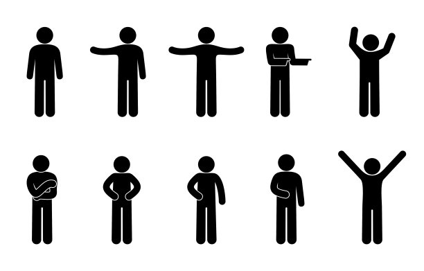 Stickman set，手势和姿势，stick figure人体剪影，矢量图标人，基地人收集图片下载