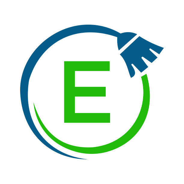 字母E概念上的清洁标志。女仆标志，清洁刷图标图片下载