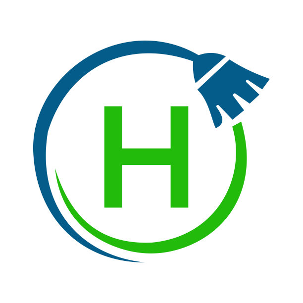 字母H上的清洁标志概念。女仆标志，清洁刷图标图片下载